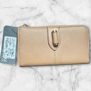 Kenneth Cole Reaction Tan Pebbled Leather Zipper Wallet